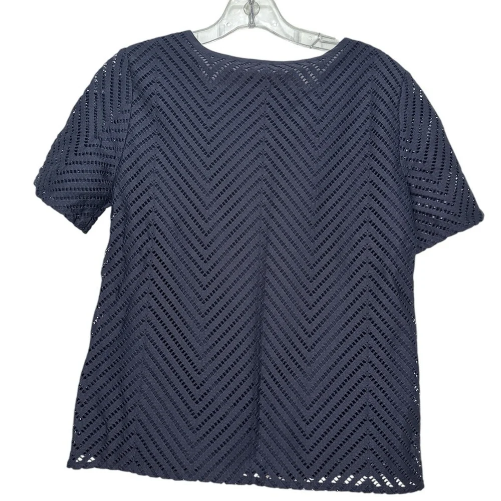 Tory Burch Women’s Navy Blue Cutout Zigzag Pattern Short Sleeve Lace Top Size XS
